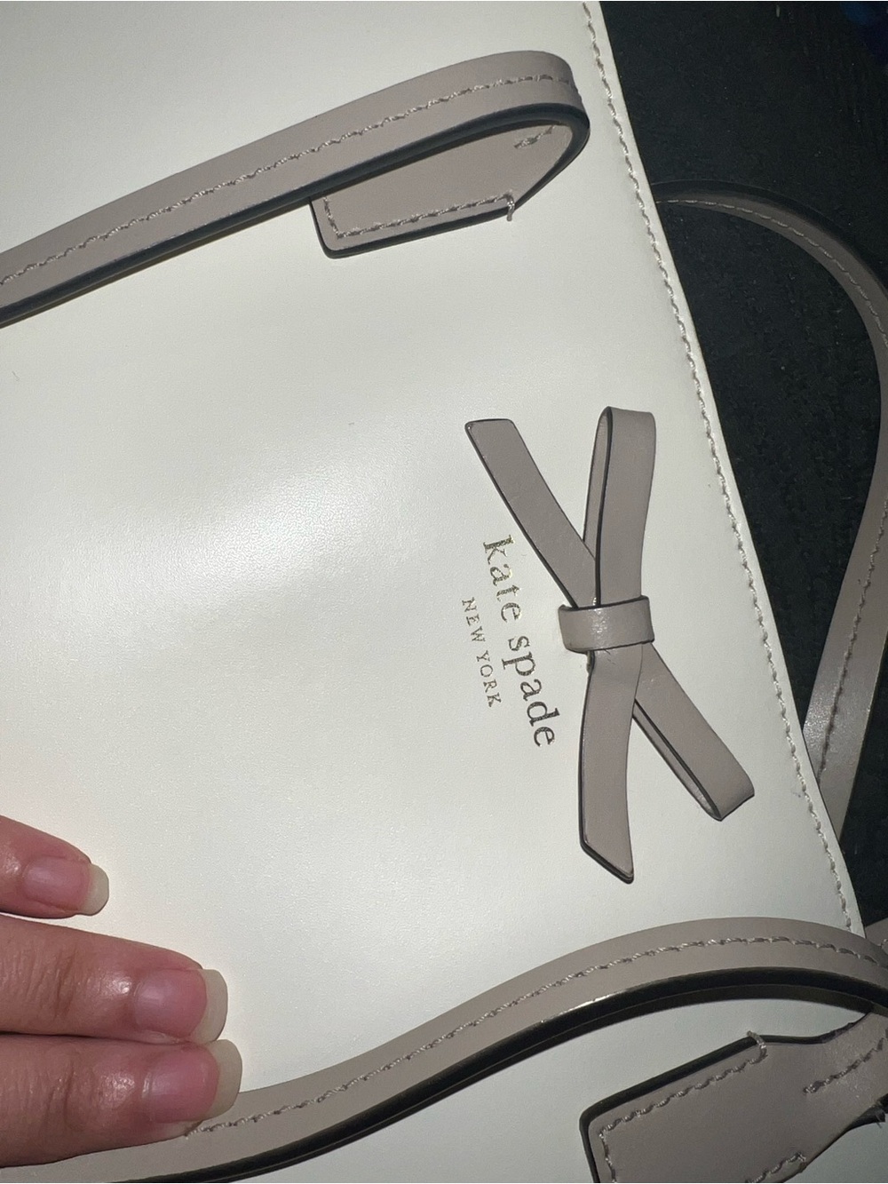 kate spade Cream Leather Tote with Taupe Bow Trim